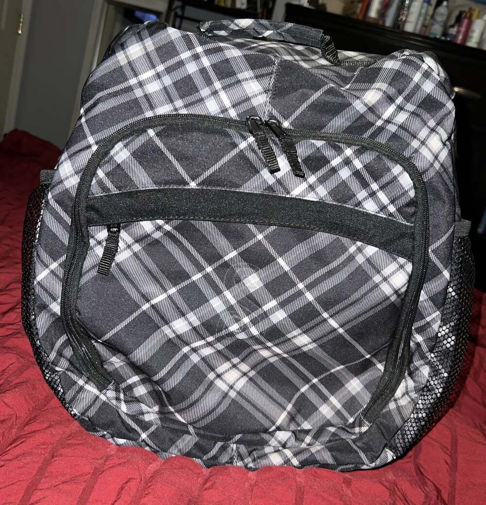 Thirty One Organizing Backpack Black Pick Me Plaid Pattern Sling Handle